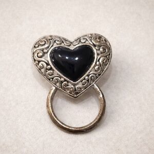 Vintage Black Heart Eyeglass Holder Pin Brooch Scarf Loop Academia Whimsygoth